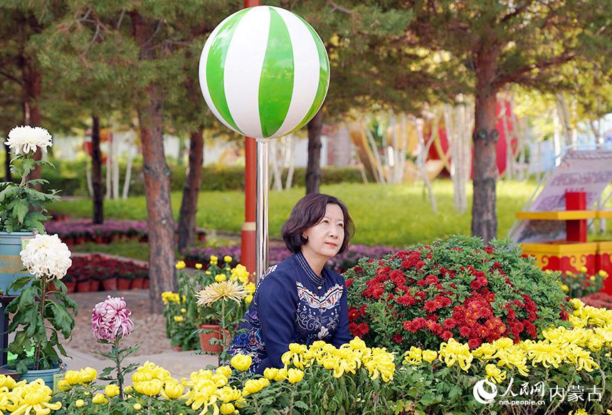 市民觀賞秋菊。劉宏宇攝