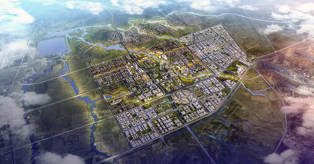 和林格爾新區遠景鳥瞰效果圖
