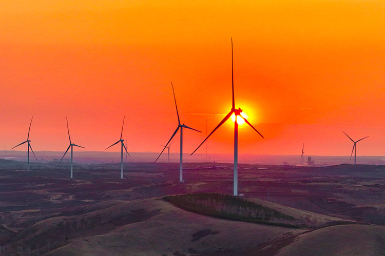 4月27日拍攝的呼倫貝爾市阿榮旗向陽峪鎮風力發電場景色(無人機照片)。王正攝