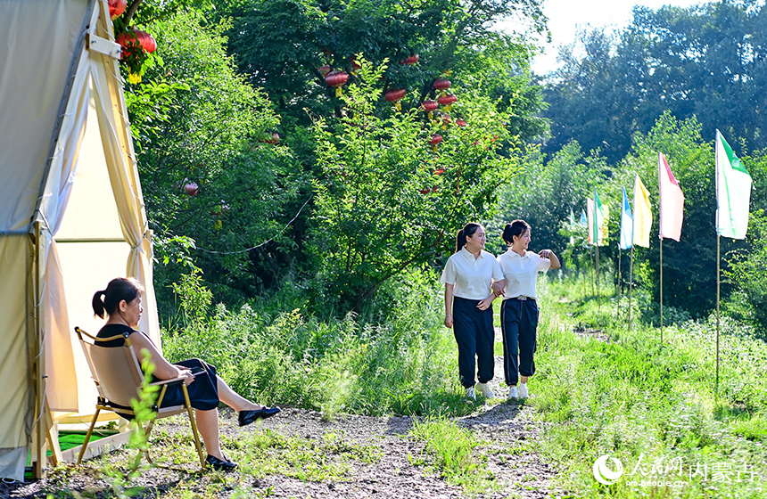 游客在牙克石林場(chǎng)森林康養(yǎng)步道里行走。王正攝